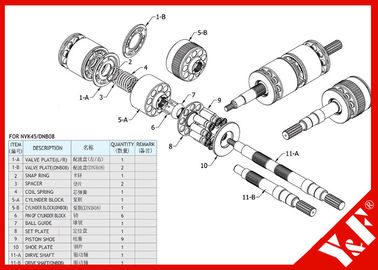 L'excavatrice NVK45 de Kawasaki/pompe hydraulique de DNB partie la haute pression et la longue durée
